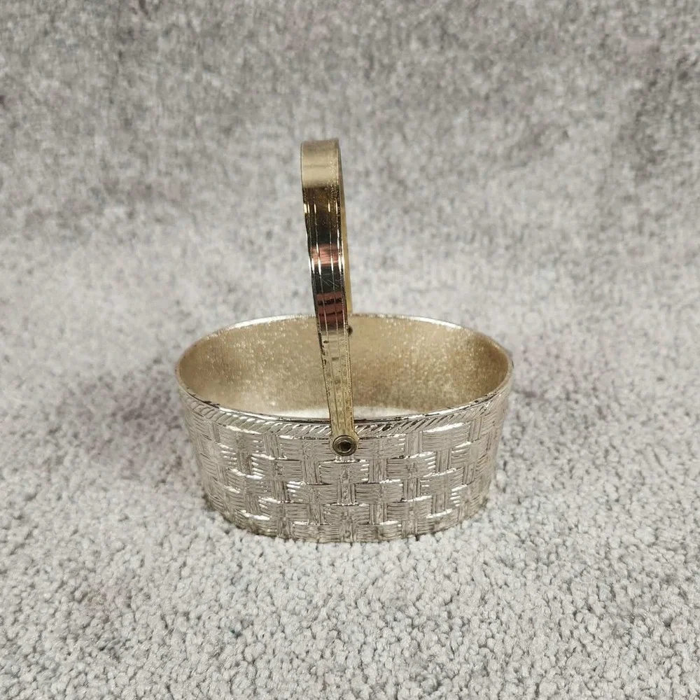 Miniature Basket Silver Basketweave Made in Japan Vintage